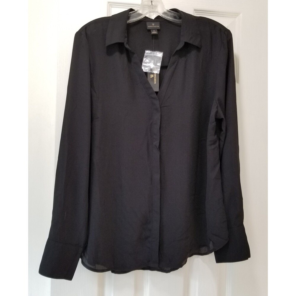 Worthington Black ButtonโFront Blouse Large NWT